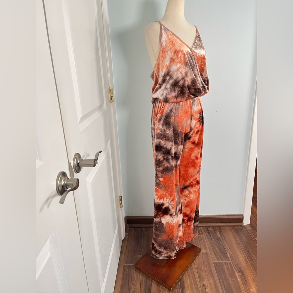 Young Fabulous & Broke  Naomi Velvet Jumpsuit Peach Tie Dye Cloud size M - Picture 4 of 9